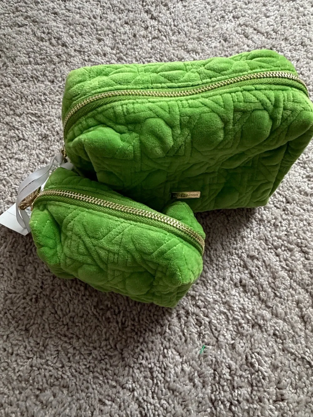 Lilly Pulitzer Gold Quilted Zipper Pouches, Cute Cosmetic Case for Women, Travel